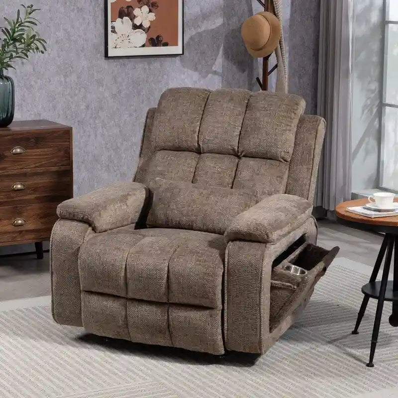 Power Lift Recliner with Extended Footrest,Overstuffed Chenille Dual Motor Recliners with Heat/Message,USB Type C Charging