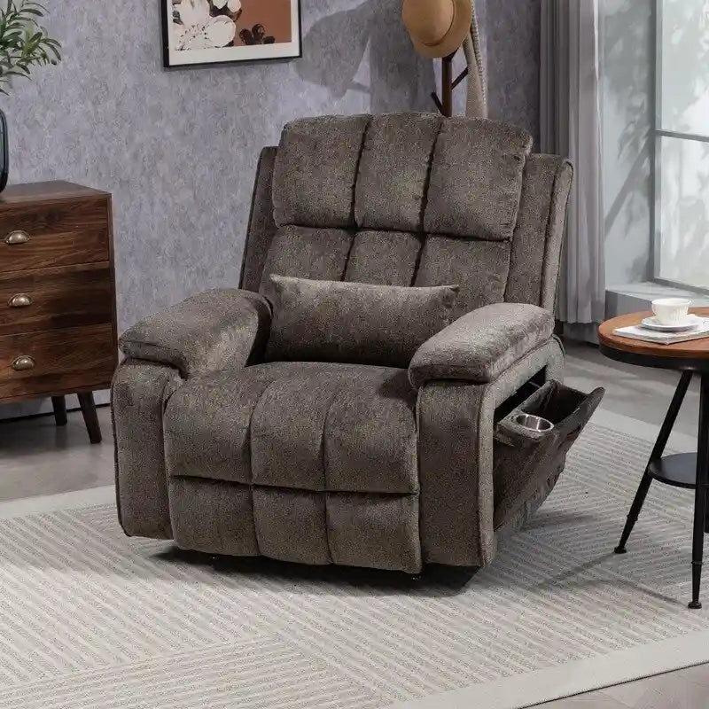 Power Lift Recliner with Extended Footrest,Overstuffed Chenille Dual Motor Recliners with Heat/Message,USB Type C Charging