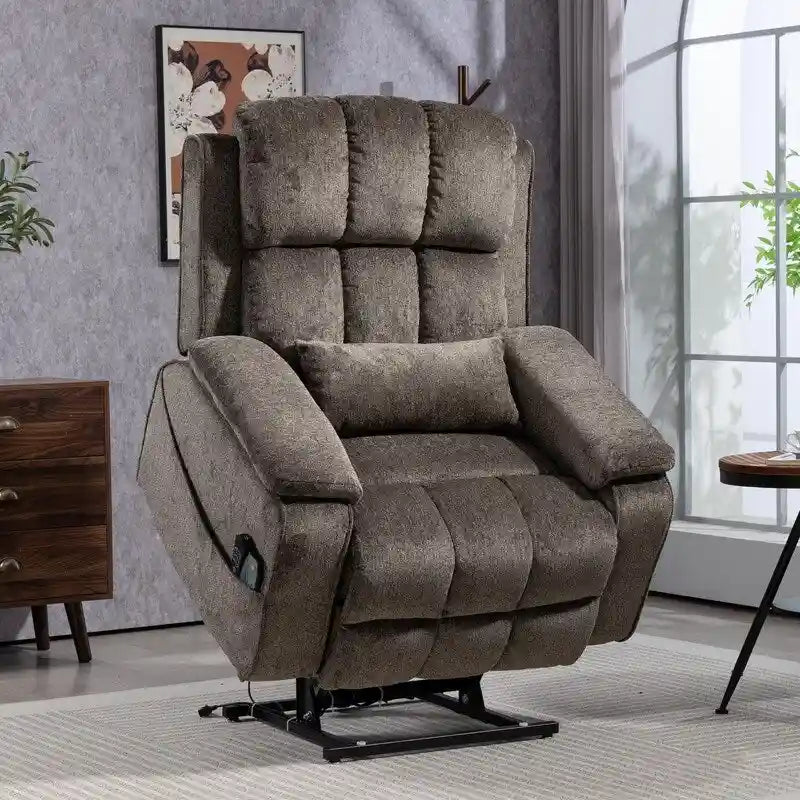 Power Lift Recliner with Extended Footrest,Overstuffed Chenille Dual Motor Recliners with Heat/Message,USB Type C Charging