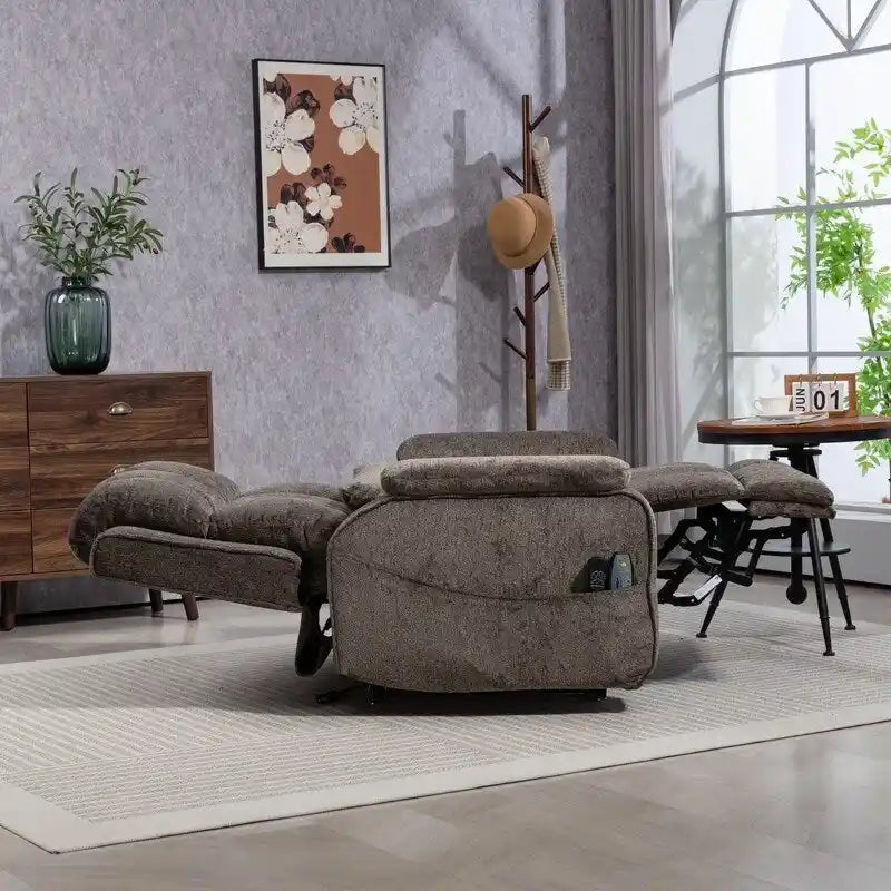 Power Lift Recliner with Extended Footrest,Overstuffed Chenille Dual Motor Recliners with Heat/Message,USB Type C Charging