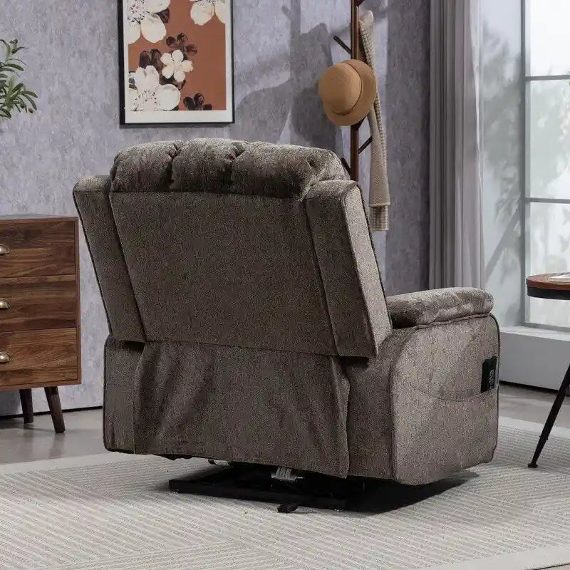Power Lift Recliner with Extended Footrest,Overstuffed Chenille Dual Motor Recliners with Heat/Message,USB Type C Charging
