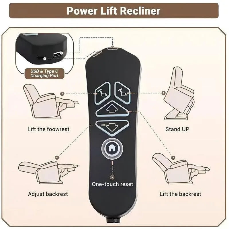 Power Lift Recliner Chair with Heat, Massage, and USB Charging