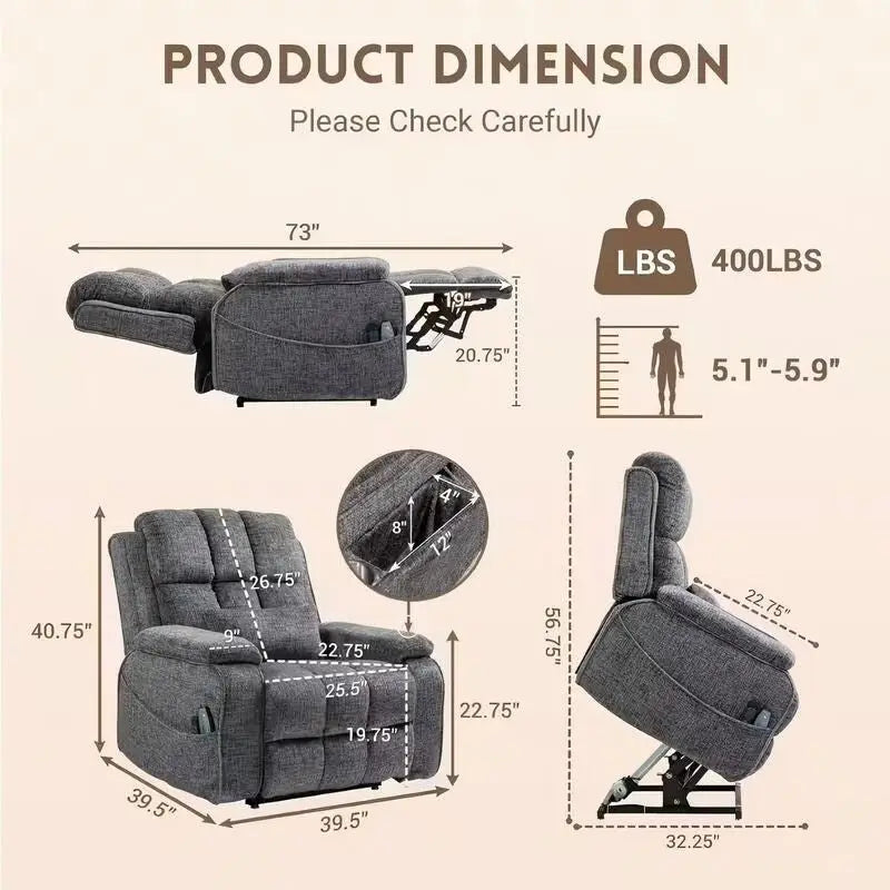Power Lift Recliner Chair with Heat, Massage, and USB Charging