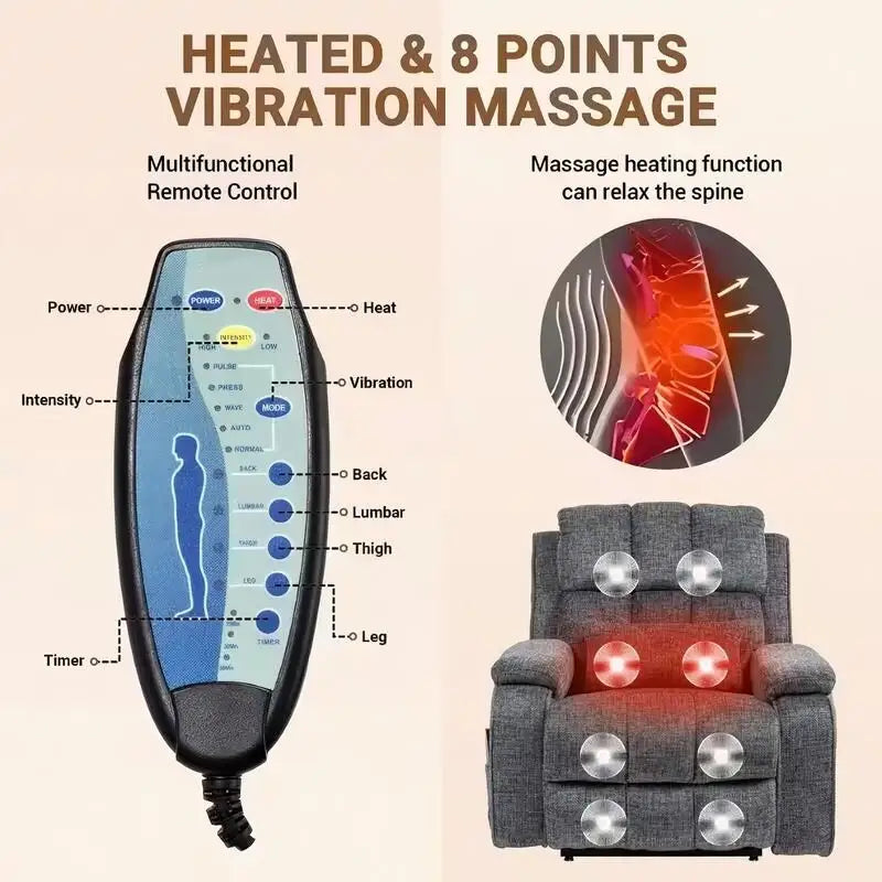 Power Lift Recliner Chair with Heat, Massage, and USB Charging