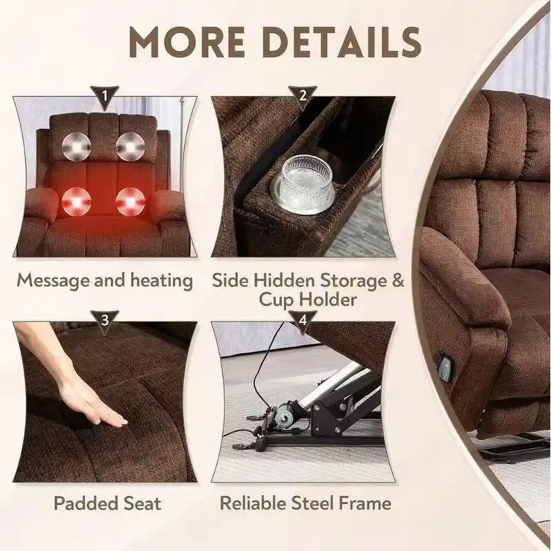 Power Lift Recliner Chair with Heat, Massage, and USB Charging