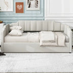 Upholstered Daybed with Underneath Storage,Full Size, Beige
