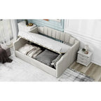 Upholstered Daybed with Underneath Storage,Full Size, Beige