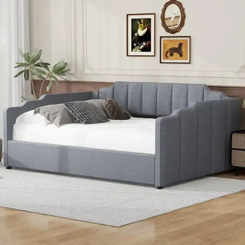 Upholstered Daybed with Underneath Storage,Full Size, Beige