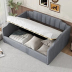 Upholstered Daybed with Underneath Storage,Full Size, Beige