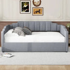 Upholstered Daybed with Underneath Storage,Full Size, Beige