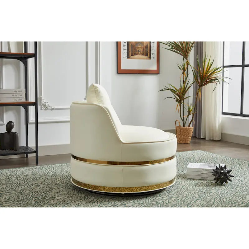 Swivel Chair, 360 Swivel Accent Chair, Faux Leather Barrel Chair Club Chair, Padded Single Chair