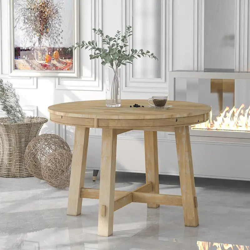 Round Extendable Dining Table With 16 Leaf Kitchen Table End Table Coffee Working Desk Solid Wood Dining Room Table