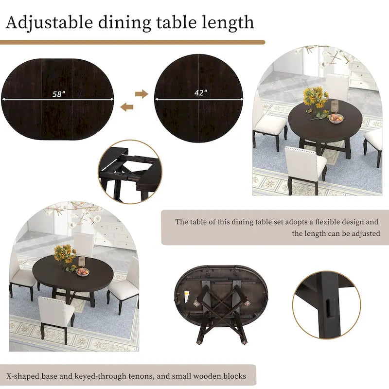 Round Extendable Dining Table With 16 Leaf Kitchen Table End Table Coffee Working Desk Solid Wood Dining Room Table
