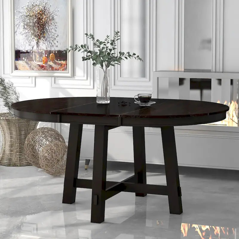 Round Extendable Dining Table With 16 Leaf Kitchen Table End Table Coffee Working Desk Solid Wood Dining Room Table