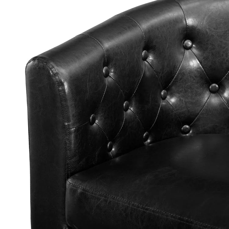 Midcentury Modern Button Tufted Faux Leather Barrel Loveseat - Comfy Tub Loveseat Sofa