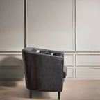 Midcentury Modern Button Tufted Faux Leather Barrel Loveseat - Comfy Tub Loveseat Sofa