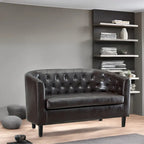 Midcentury Modern Button Tufted Faux Leather Barrel Loveseat - Comfy Tub Loveseat Sofa