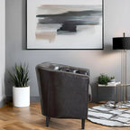 Midcentury Modern Button Tufted Faux Leather Barrel Loveseat - Comfy Tub Loveseat Sofa