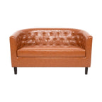 Midcentury Modern Button Tufted Faux Leather Barrel Loveseat - Comfy Tub Loveseat Sofa
