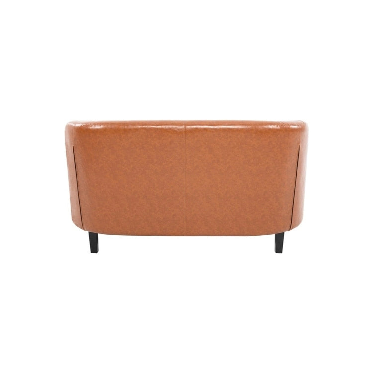 Midcentury Modern Button Tufted Faux Leather Barrel Loveseat - Comfy Tub Loveseat Sofa
