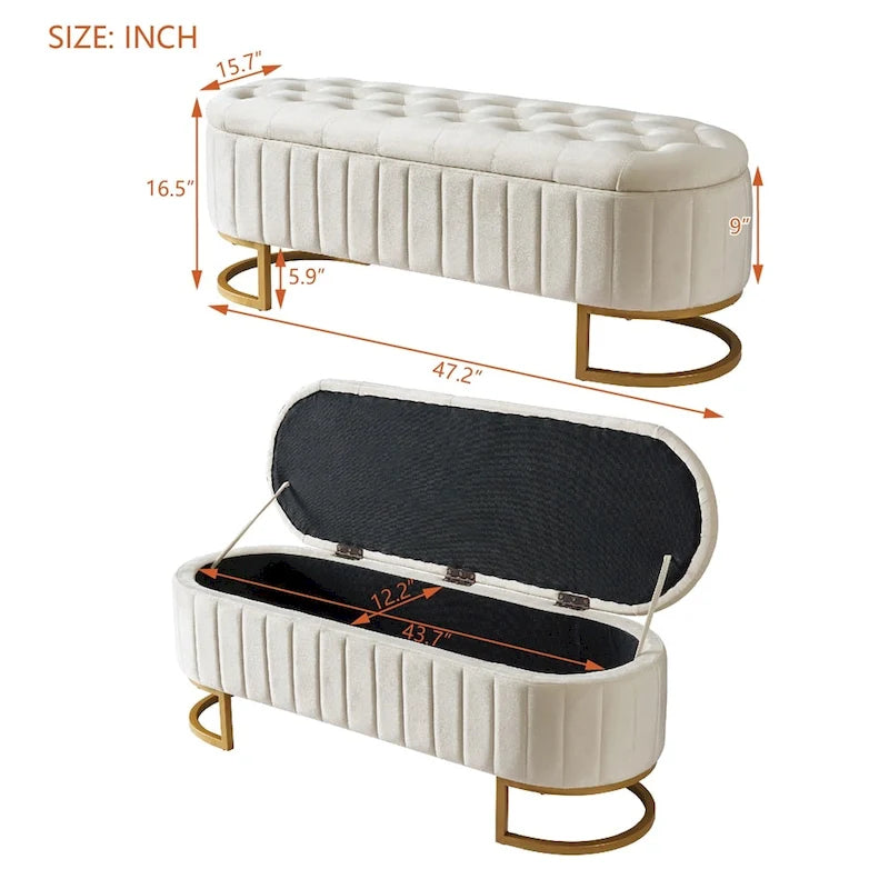 Upholstered Velvet Storage Ottoman with Button-Tufted