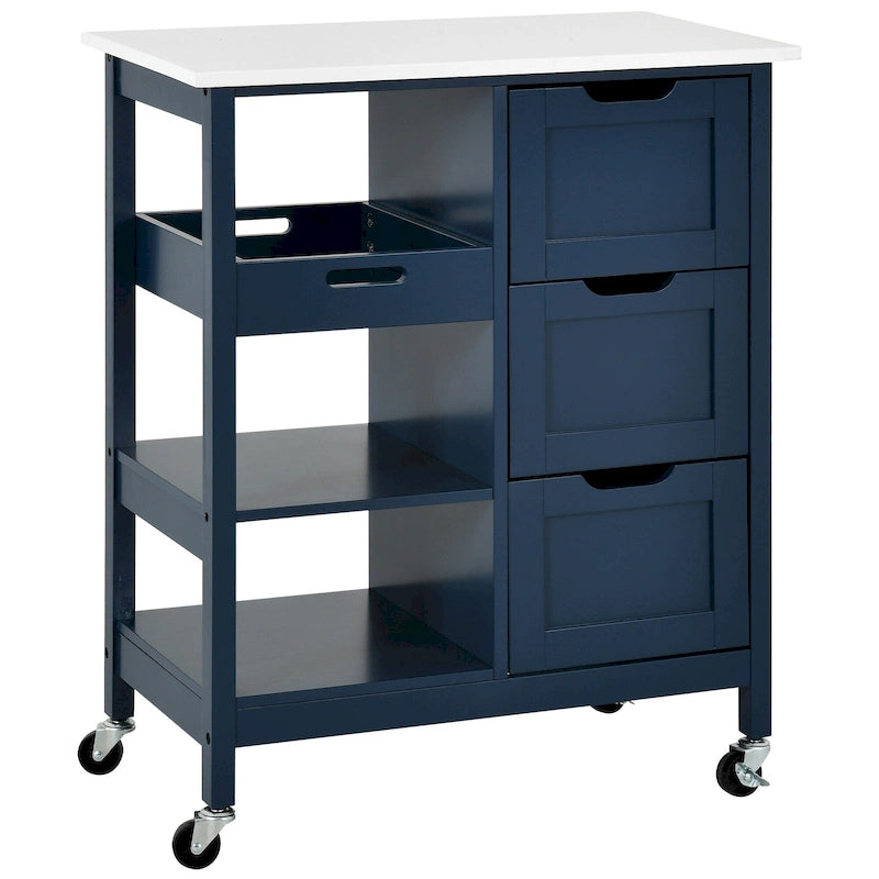 Rolling Kitchen Bar Trolley Serving Cart on Wheels with Wood Top