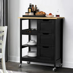 Rolling Kitchen Bar Trolley Serving Cart on Wheels with Wood Top