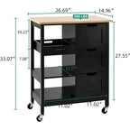Rolling Kitchen Bar Trolley Serving Cart on Wheels with Wood Top