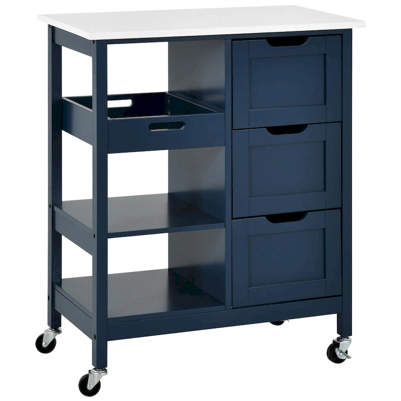 Rolling Kitchen Bar Trolley Serving Cart on Wheels with Wood Top