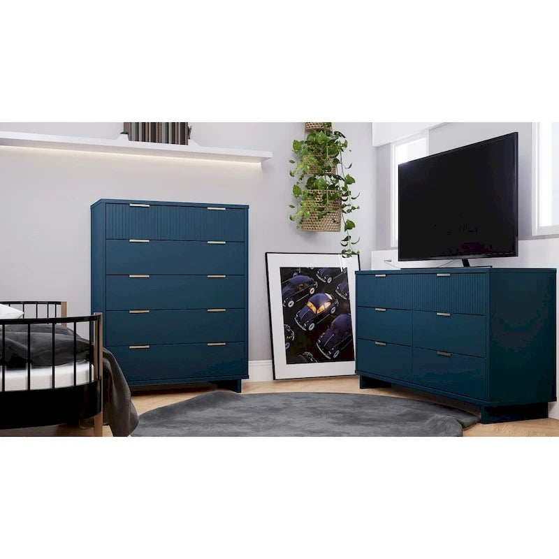 2-Piece Granville Modern Solid Wood Tall Chest and Double Dresser Set