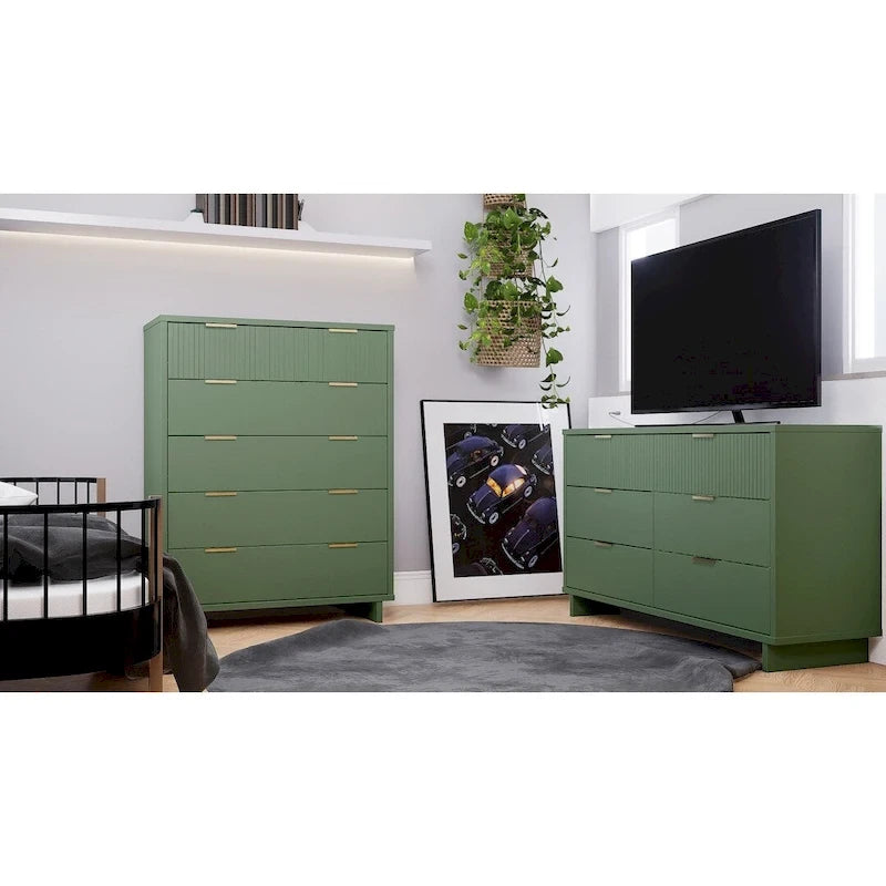 2-Piece Granville Modern Solid Wood Tall Chest and Double Dresser Set