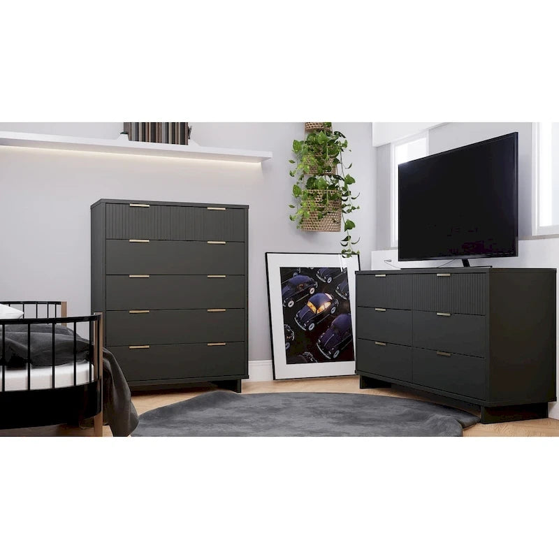 2-Piece Granville Modern Solid Wood Tall Chest and Double Dresser Set