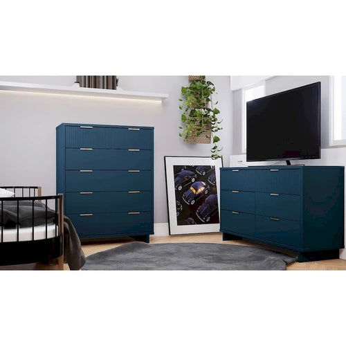  2-Piece Granville Modern Solid Wood Tall Chest and Double Dresser Set
