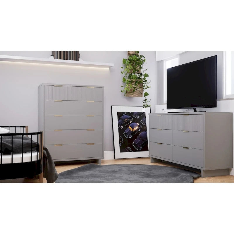 2-Piece Granville Modern Solid Wood Tall Chest and Double Dresser Set