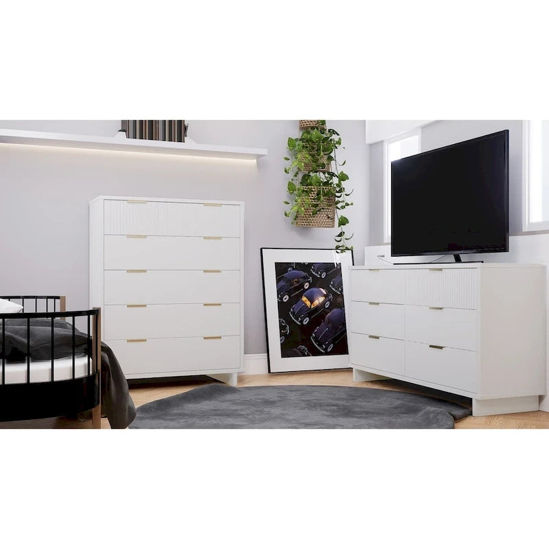 2-Piece Granville Modern Solid Wood Tall Chest and Double Dresser Set