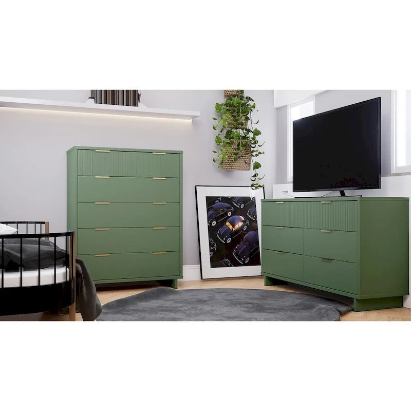 2-Piece Granville Modern Solid Wood Tall Chest and Double Dresser Set