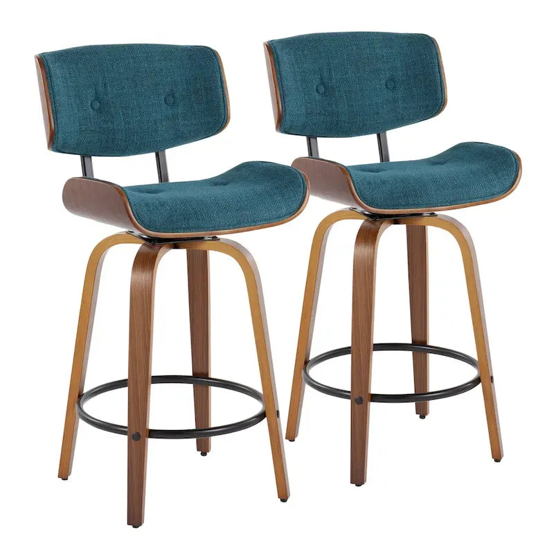 C Leksand 26 Fixed-Height Counter Stool with Bent Wood Legs (Set of 2)