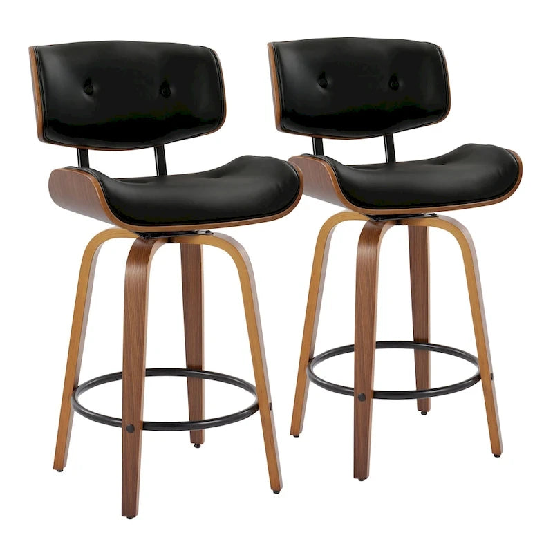 C Leksand 26 Fixed-Height Counter Stool with Bent Wood Legs (Set of 2)