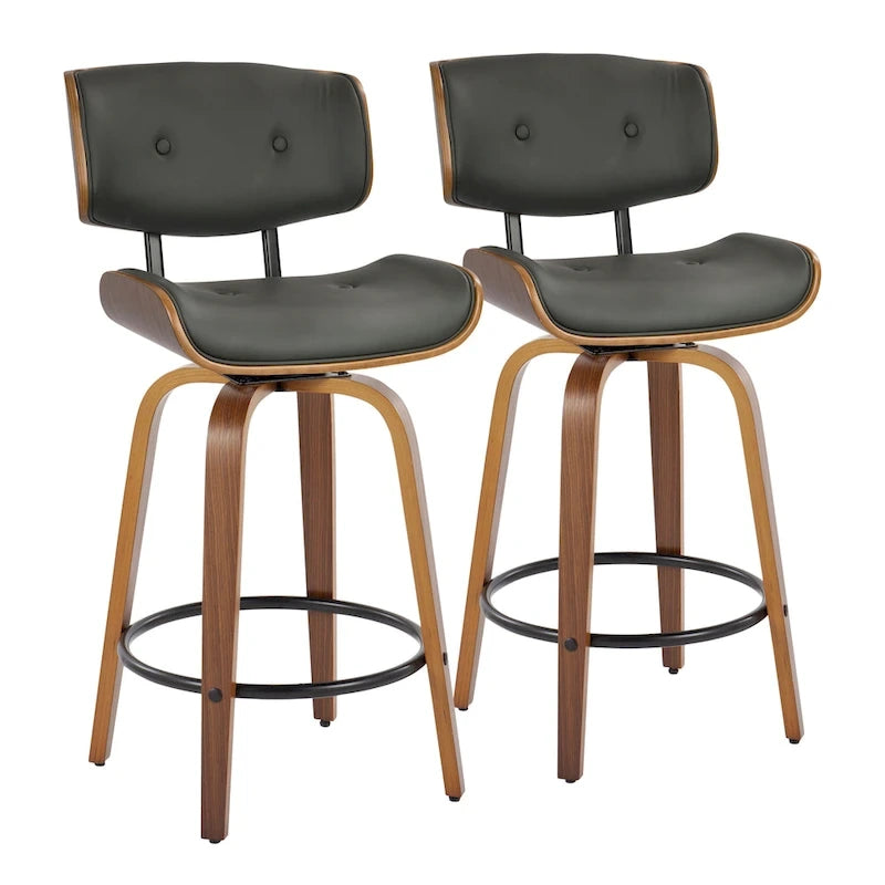 C Leksand 26 Fixed-Height Counter Stool with Bent Wood Legs (Set of 2)