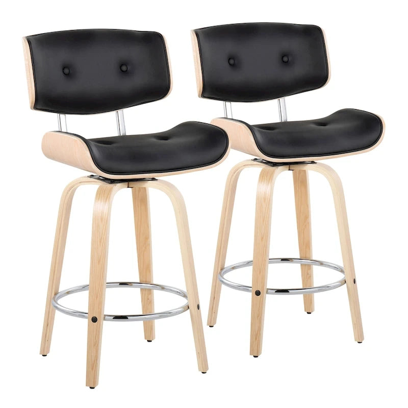 C Leksand 26 Fixed-Height Counter Stool with Bent Wood Legs (Set of 2)