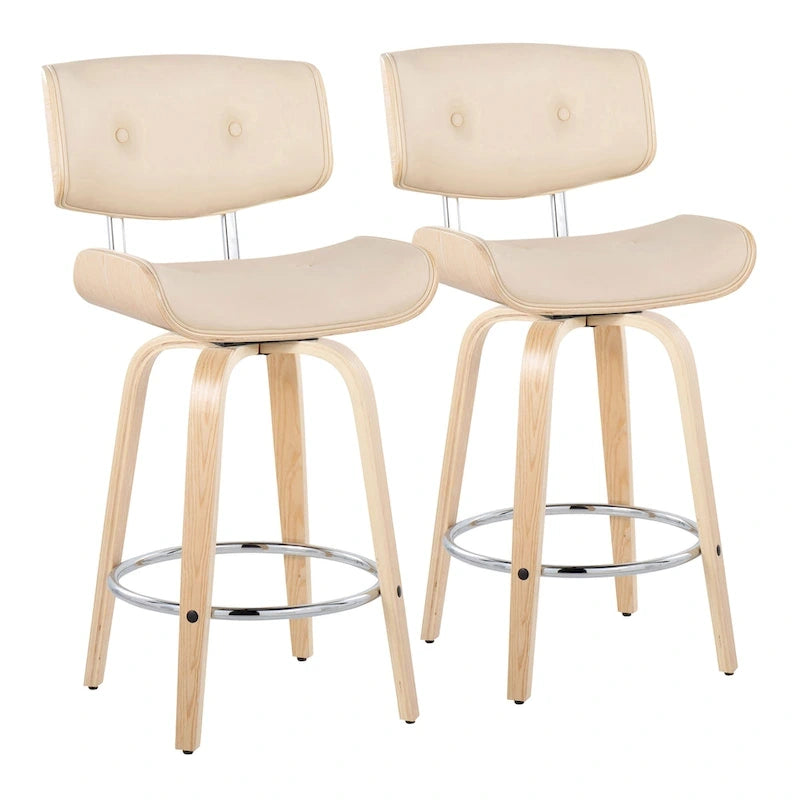 C Leksand 26 Fixed-Height Counter Stool with Bent Wood Legs (Set of 2)