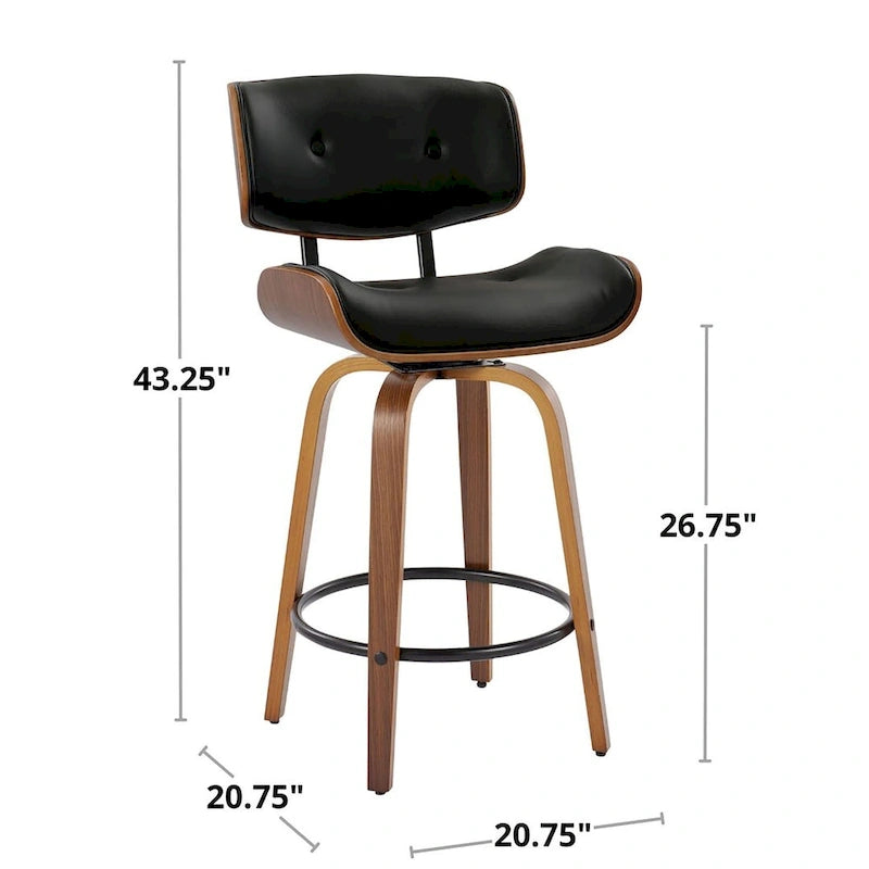C Leksand 26 Fixed-Height Counter Stool with Bent Wood Legs (Set of 2)