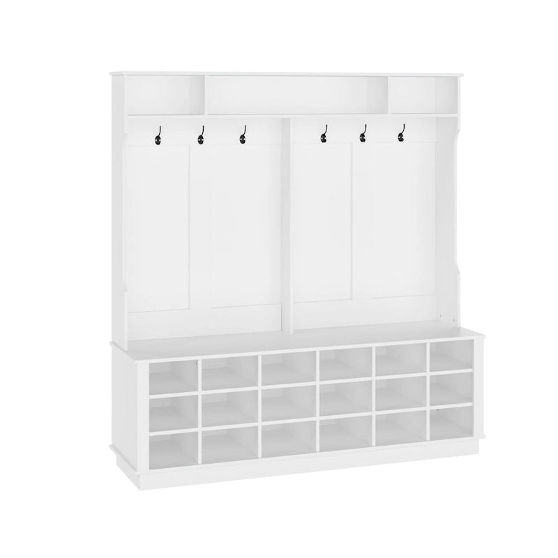 63W 18 Shoe Cubbies Wide Hall Tree With Hooks