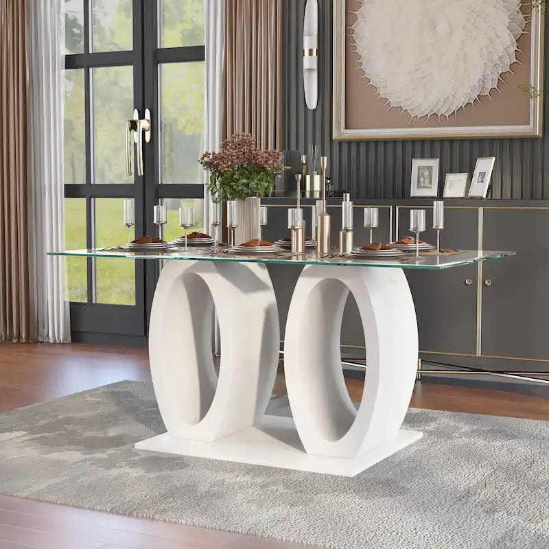 Raji Contemporary 63-inch Double Ring Glass Top Table