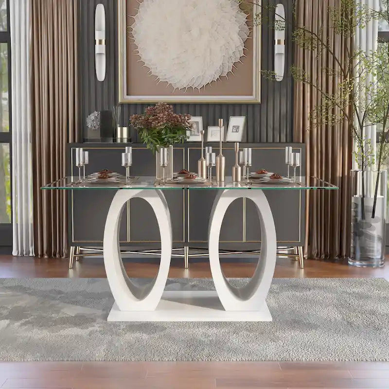 Raji Contemporary 63-inch Double Ring Glass Top Table