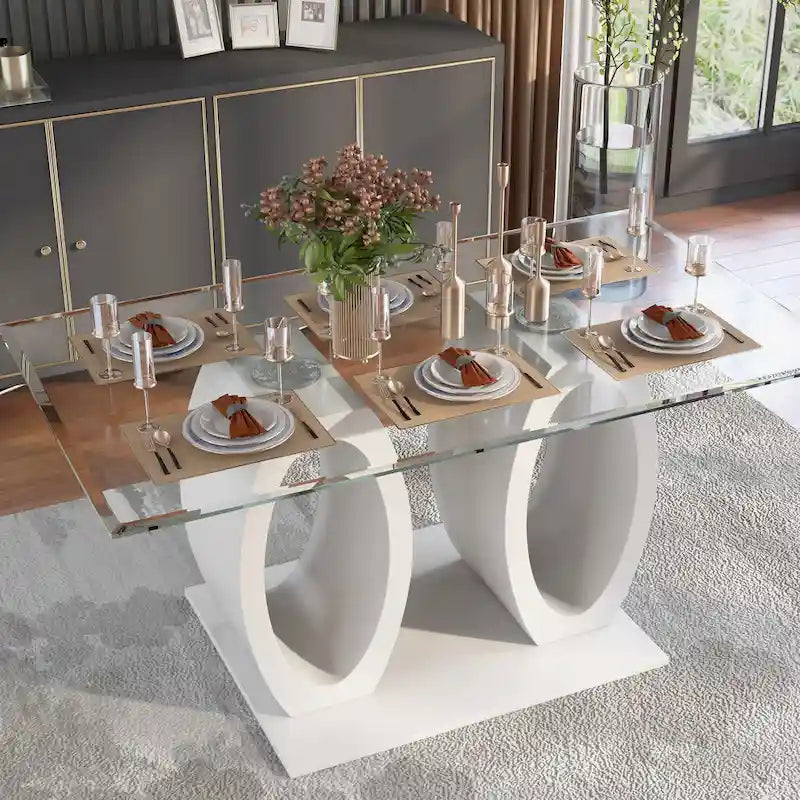 Raji Contemporary 63-inch Double Ring Glass Top Table