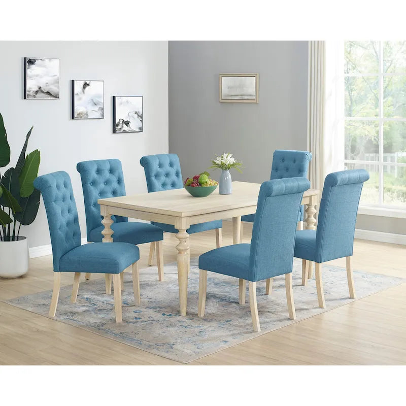 Roundhill Amonia 7-piece Dining Set, Turned-Leg Dining Table with 6 Tufted Chairs