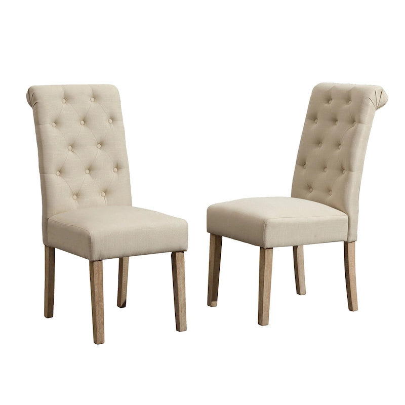 Roundhill Amonia 7-piece Dining Set, Turned-Leg Dining Table with 6 Tufted Chairs