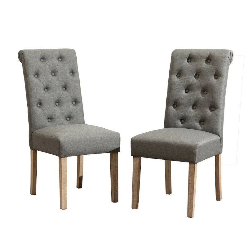 Roundhill Amonia 7-piece Dining Set, Turned-Leg Dining Table with 6 Tufted Chairs