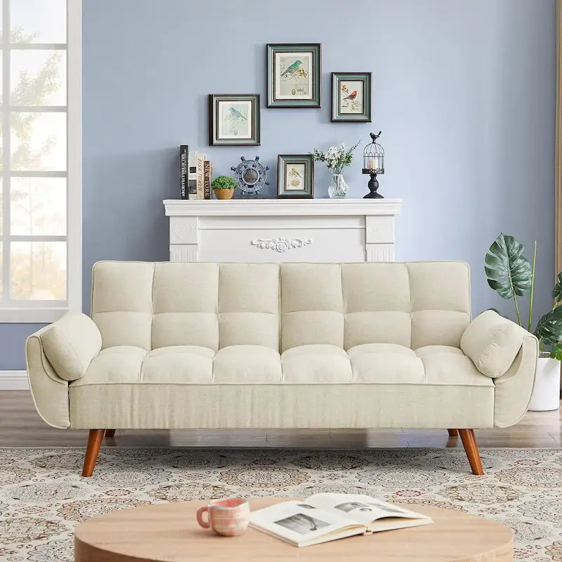 75.39 IN. Futon Sofa Bed, Convertible Upholstered Couch Sleeper with Reclining Sleeper Split Tufted Back